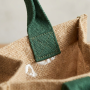 Custom Logo Eco Friendly Jute Tote Bag Wholesale Burlap Shopping Bag with Green Contrast Handles Promotional Gift Bag
