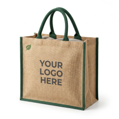 Custom Logo Eco Friendly Jute Tote Bag Wholesale Burlap Shopping Bag with Green Contrast Handles Promotional Gift Bag Custom Logo Eco Friendly Jute Tote Bag Wholesale Burlap Shopping Bag with Green Contrast Handles Promotional Gift Bag