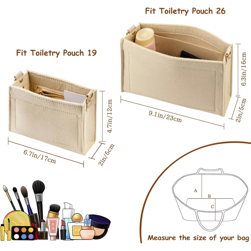 Custom Printed Makeup Organizer - Waterproof Felt Cosmetic Bag with Zipper