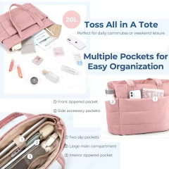 Custom Logo Large Capacity Puffy Tote Bag with Compartments Lightweight Puffer Travel Bag Women's Handbags for Daily Use