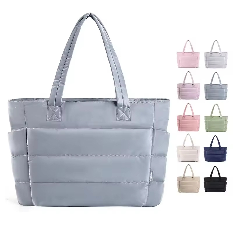 Custom Logo Large Capacity Puffy Tote Bag with Compartments Lightweight Puffer Travel Bag Women's Handbags for Daily Use