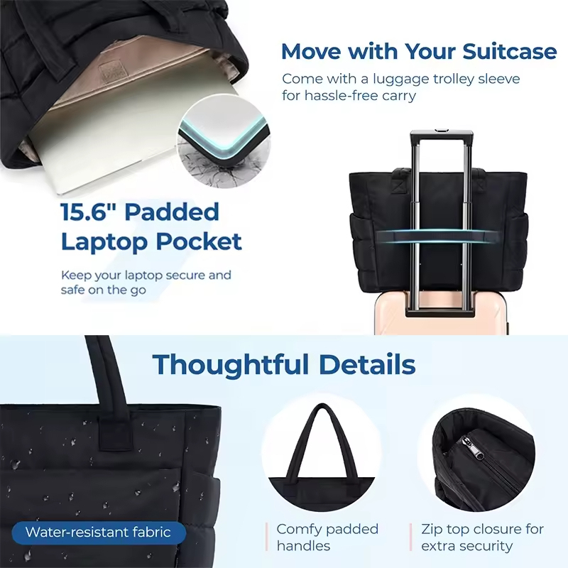 Custom Logo Large Capacity Puffy Tote Bag with Compartments Lightweight Puffer Travel Bag Women's Handbags for Daily Use