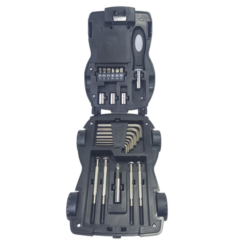 Car-Shaped 15-Piece Eco-Friendly Steel & ABS Tool Set Flashlight Handheld Lamp Home Tool Creative Promotional Gift Set