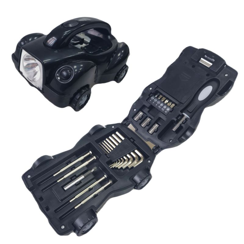 Car-Shaped 15-Piece Eco-Friendly Steel & ABS Tool Set Flashlight Handheld Lamp Home Tool Creative Promotional Gift Set