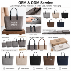 Wholesale Custom Logo Felt Tote Bag with Zipper PU Leather Handles Large Capacity Reusable Grocery Shopping Bag