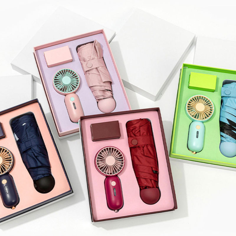 선전용 광고 법인 선물 세트 주문을 받아서 만들어진 도매 Usb 소형 팬 우산 선물 세트