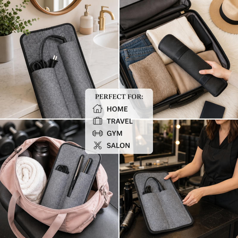 Portable Felt Hair Tool Storage Bag Heat Proof Travel Case for Curling Iron Straightener Cord Roll up Organizer