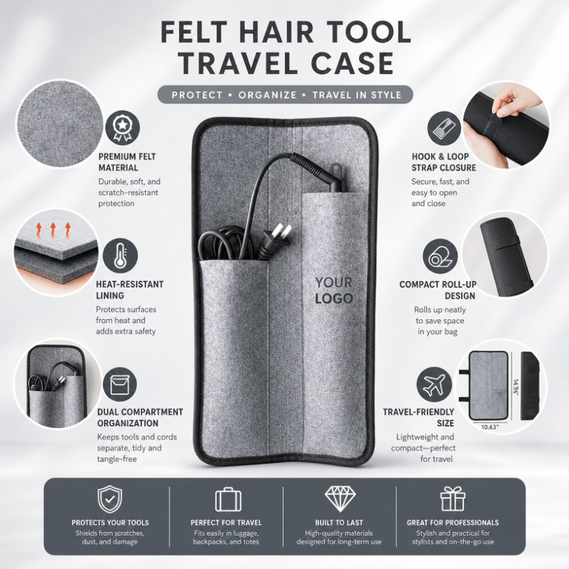 Portable Felt Hair Tool Storage Bag Heat Proof Travel Case for Curling Iron Straightener Cord Roll up Organizer