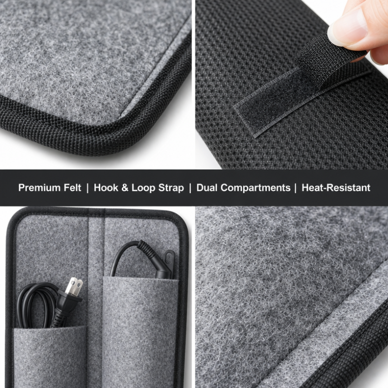 Portable Felt Hair Tool Storage Bag Heat Proof Travel Case for Curling Iron Straightener Cord Roll up Organizer