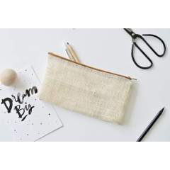 Professional Custom Logo Burlap Toiletry Pouch Cosmetic Bag Eco Friendly Plain Jute Pouch Pencil Case With Nylon Zipper