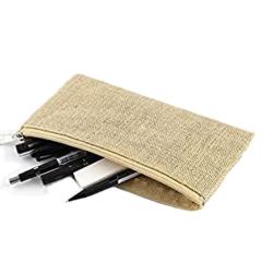 Professional Custom Logo Burlap Toiletry Pouch Cosmetic Bag Eco Friendly Plain Jute Pouch Pencil Case With Nylon Zipper