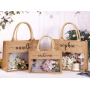 Custom Large Capacity Jute Tote Bag with Transparent PVC Window Waterproof for Wedding Gifts