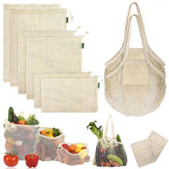 Customized Portable Colorful Cotton Net Bag Reusable Shopping Grocery Tote Bag Cotton Mesh Bag for fruit vegetable