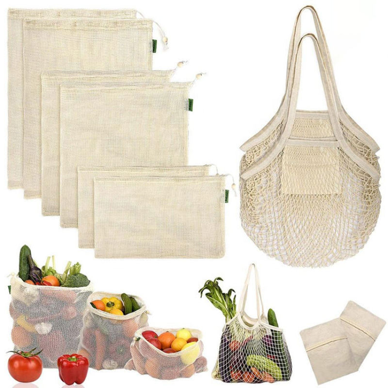 Customized Portable Colorful Cotton Net Bag Reusable Shopping Grocery Tote Bag Cotton Mesh Bag for fruit vegetable