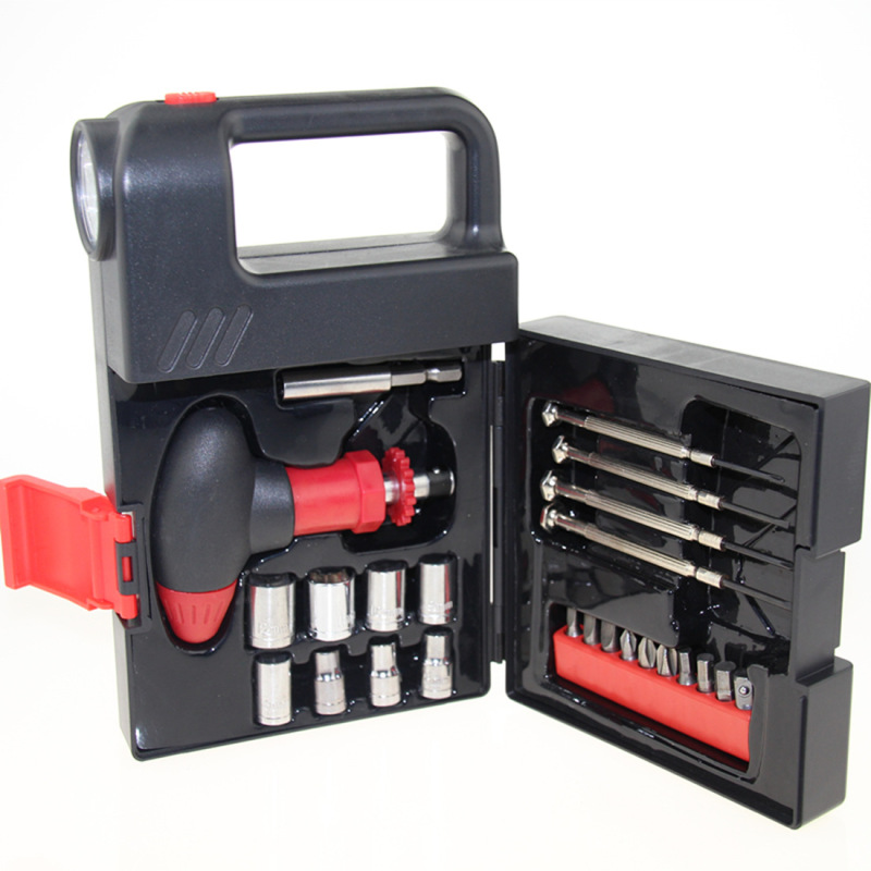 Professional Portable ABS Blow Molding 24-Piece Eco-Friendly LED Lantern Flashlight Toolbox Set Dry Battery Work Promotional