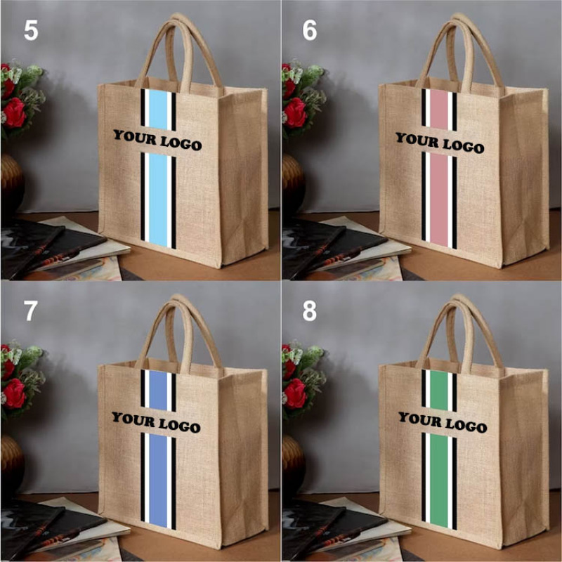 Large Capacity Custom Logo Shopping Bag Jute Handbag Custom Art Hand Carrying Fashion Retro Tote Bag