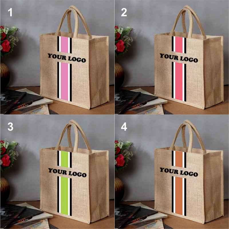 Large Capacity Custom Logo Shopping Bag Jute Handbag Custom Art Hand Carrying Fashion Retro Tote Bag