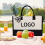 Women reusable grocery canvas tote with custom printed logo