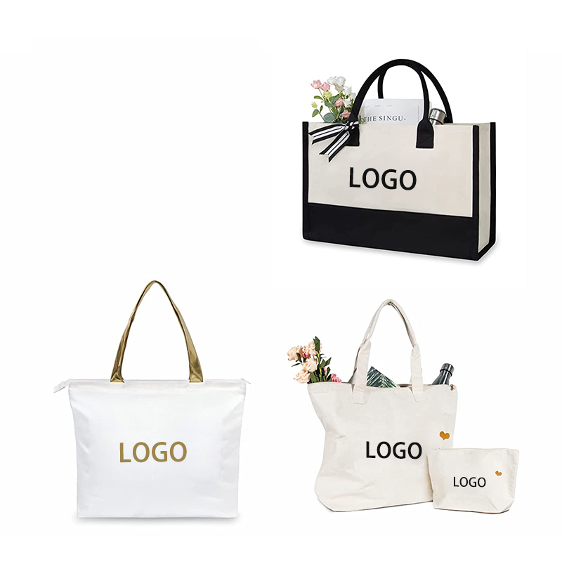Women reusable grocery canvas tote with custom printed logo