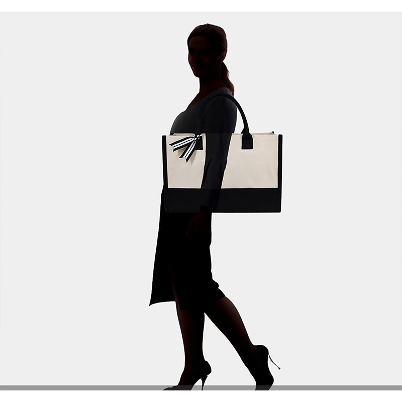 Women reusable grocery canvas tote with custom printed logo