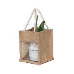 Wholesale fashion design eco-friendly reusable small gift jute bag with clear window