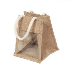 Wholesale fashion design eco-friendly reusable small gift jute bag with clear window