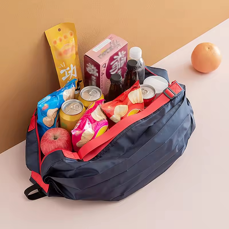 Large-Capacity Foldable Shopping Bag Thick Polyester Handbag Zipper Fashionable Convenient Travel Storage Washable Reusable