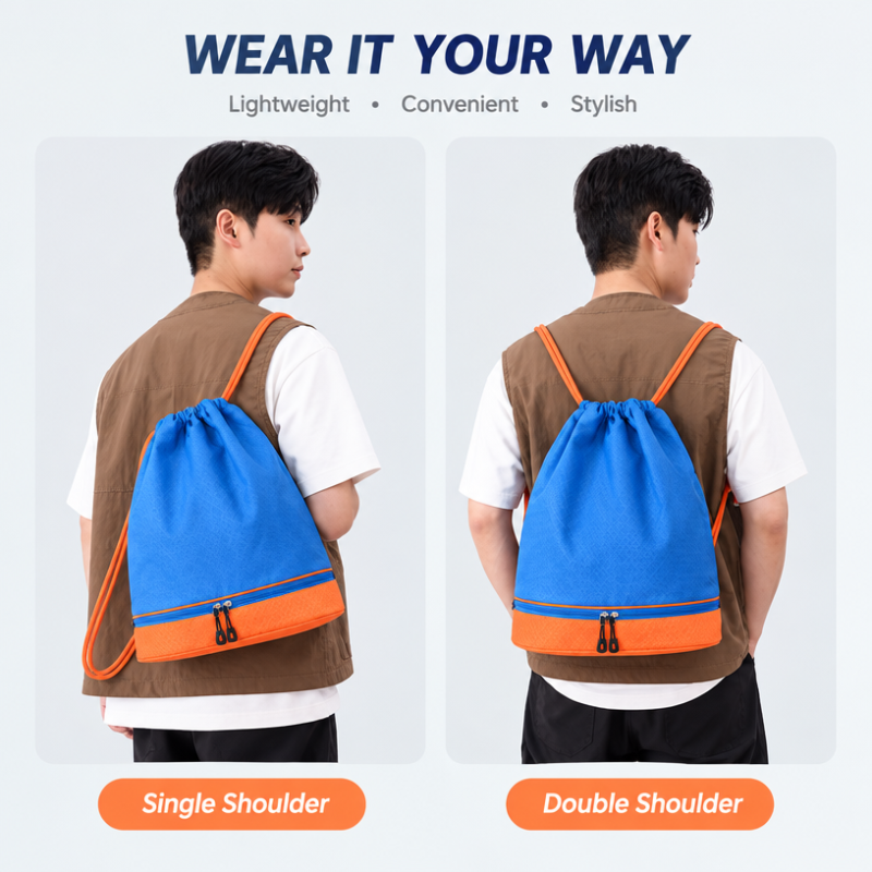 Custom Logo Drawstring Gym Backpack with Separate Shoe Compartment Sports Sack Bag for Fitness Travel Promotional Gifts