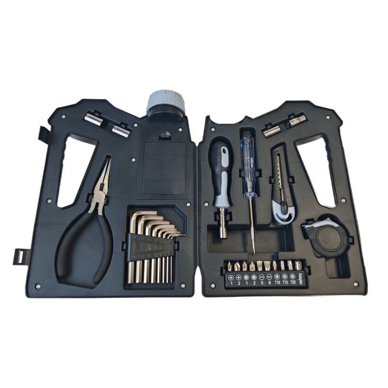 Coffret d'outils écologique fait main de 27 pièces en forme de bidon d'huile, lampe torche avec LED, cadeau promotionnel