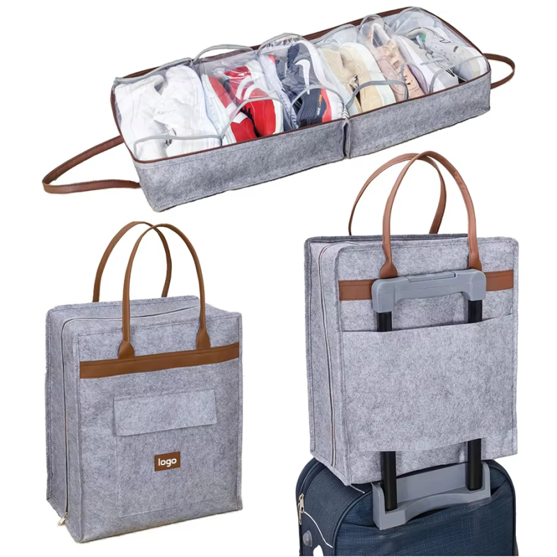 Wholesale Custom Felt Shoe Bags - Waterproof Travel Organizer for 3 Pairs