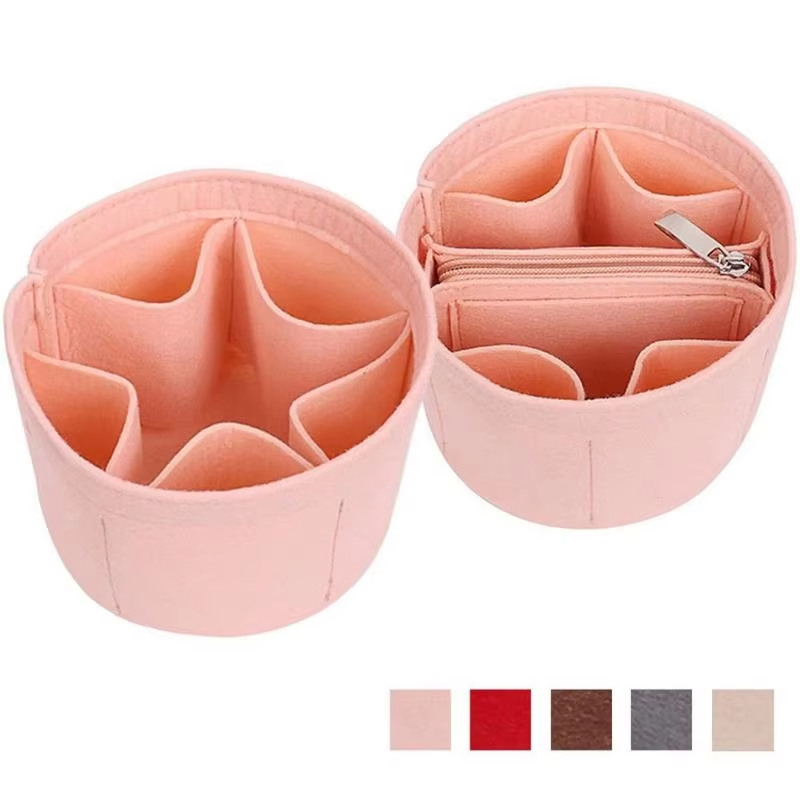 Wholesale Bucket-Shaped Felt Cosmetic Insert Bag , Multiple Dividers