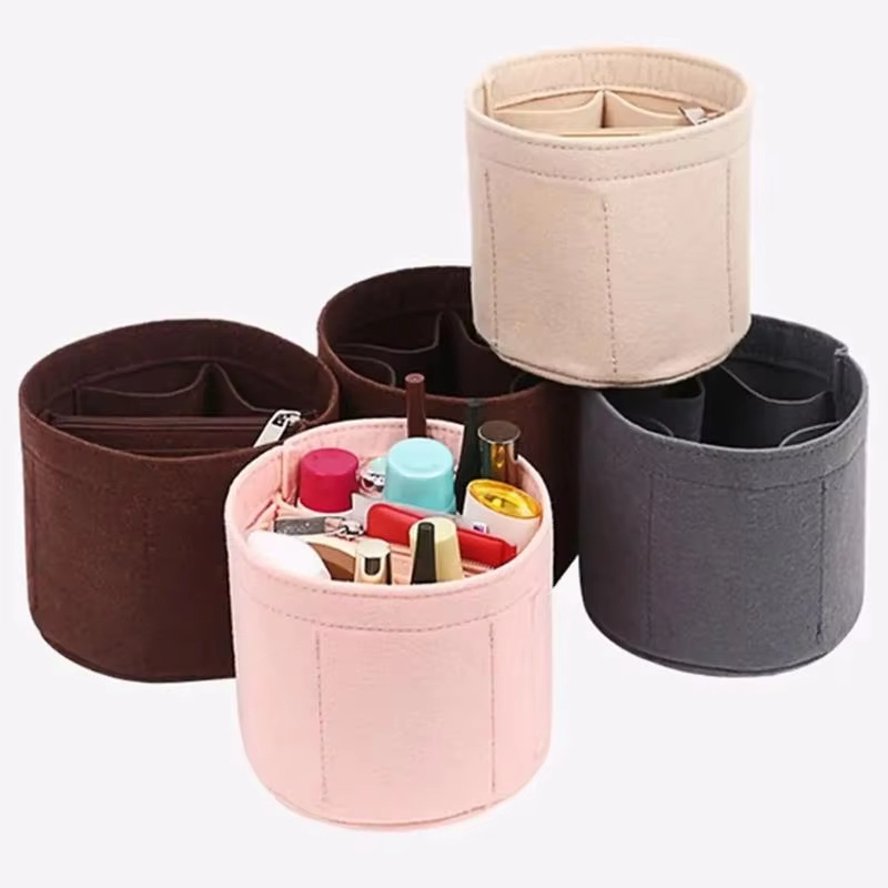 Wholesale Bucket-Shaped Felt Cosmetic Insert Bag , Multiple Dividers
