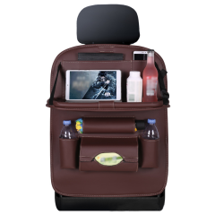 PU Leather Seatback Organizer with Foldable Tray Large Trash Bag Storage PU Leather Seatback Organizer with Foldable Tray Large Trash Bag Storage