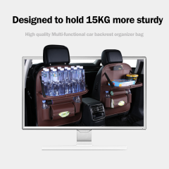 PU Leather Seatback Organizer with Foldable Tray Large Trash Bag Storage