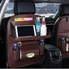 PU Leather Seatback Organizer with Foldable Tray Large Trash Bag Storage