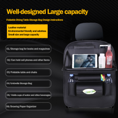 PU Leather Seatback Organizer with Foldable Tray Large Trash Bag Storage