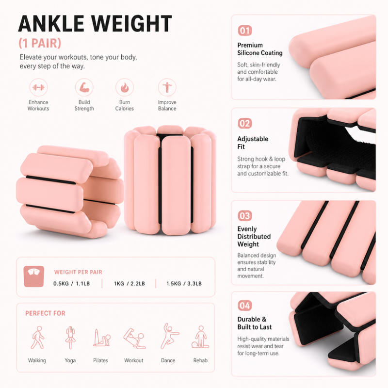 Adjustable Silicone Wrist Weights with Hook and Loop Strap Wearable Ankle Weights Weighted Bangles for Running Yoga Fitness
