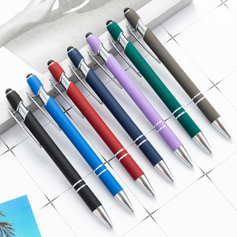 Promotion Custom Logo 2-in-1 Soft Touch Metal Gel Pen with Retractable Stylus Tip Portable for New Business Giveaways