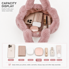 Autumn Winter Cute Plush Tote Bag Women Fuzzy Handbag Soft Fluffy Shoulder Bag Custom Logo Fashion Gift Bag