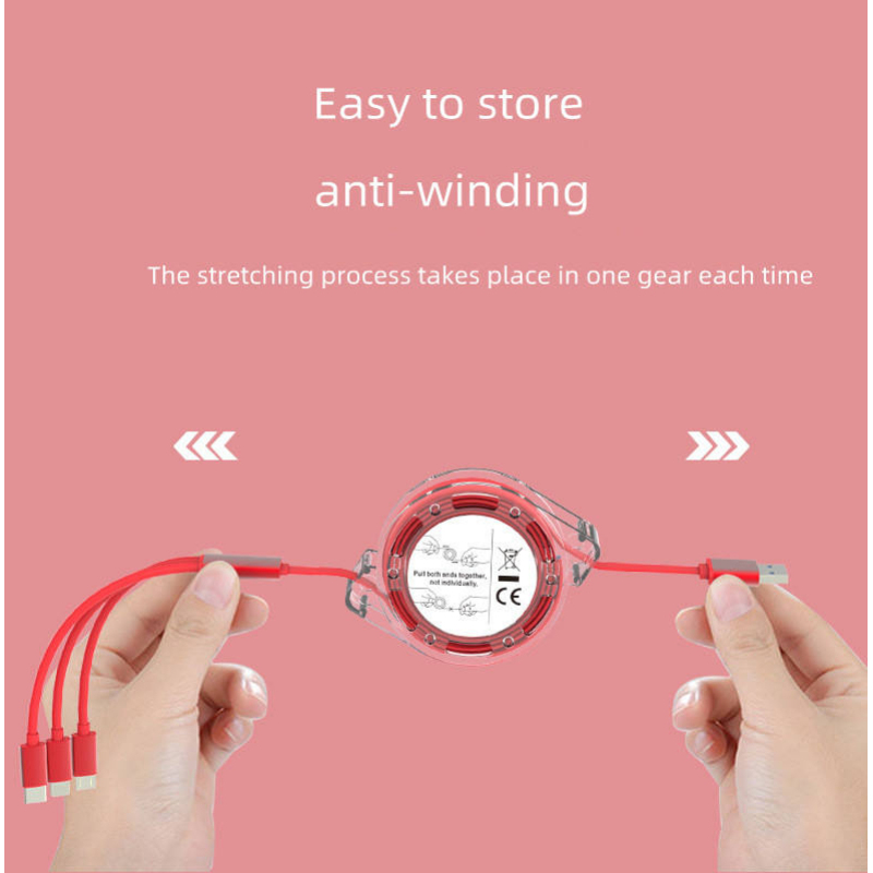 Retractable 3 In1 USB Cable Charger Multifunctional  Fast Phone Charging Usb for Iphone Micro Type-c Android Cables