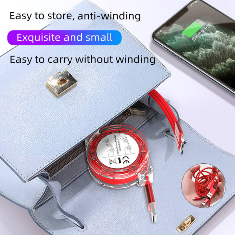 Retractable 3 In1 USB Cable Charger Multifunctional  Fast Phone Charging Usb for Iphone Micro Type-c Android Cables
