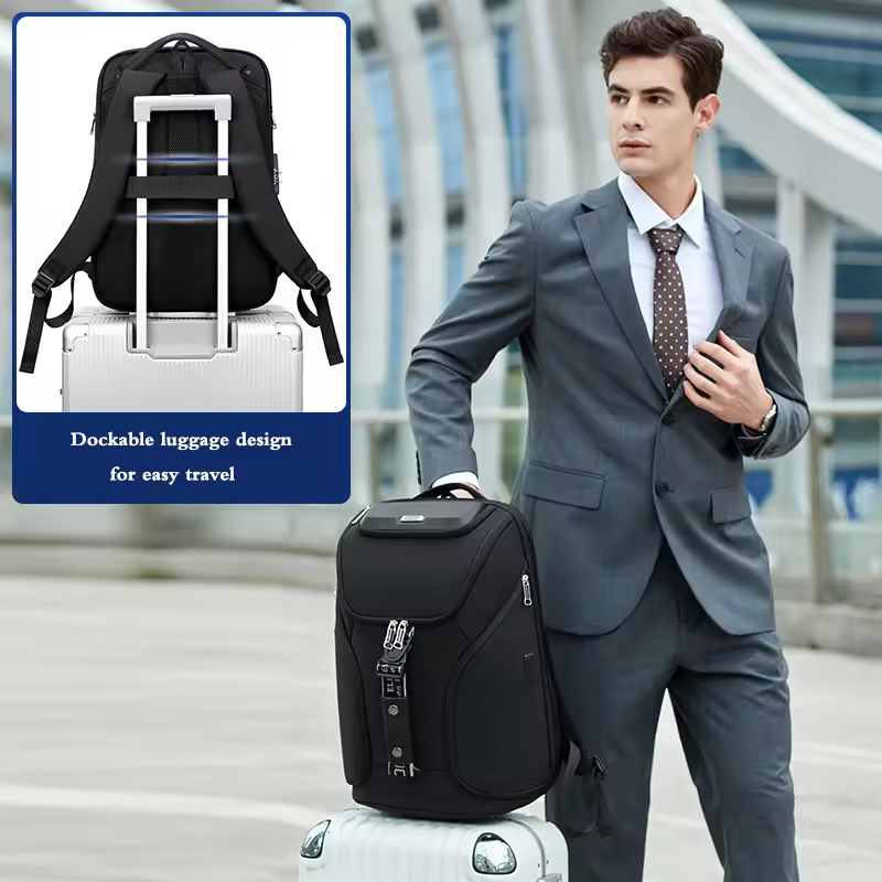 Men's Fashionable Large Capacity Waterproof Anti-Theft Multi-Function USB Business Backpack Oxford Polyester Made for Laptop
