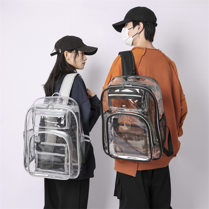 Custom Logo Kids Student Sport Outdoor Back Pack School Bag Travel Waterproof Mochila Transparent Clear PVC Backpack for Girls