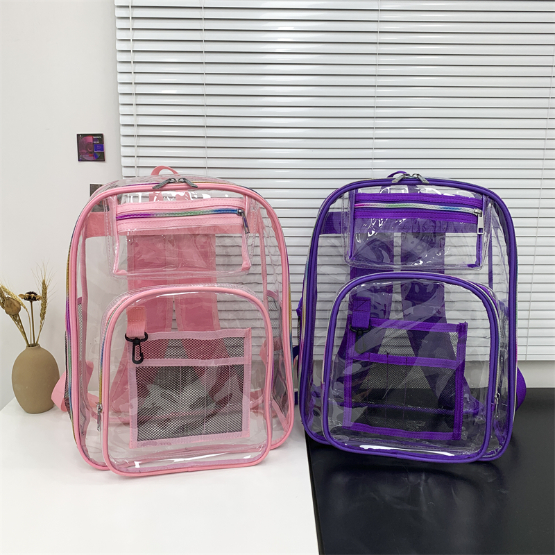 Custom Logo Kids Student Sport Outdoor Back Pack School Bag Travel Waterproof Mochila Transparent Clear PVC Backpack for Girls