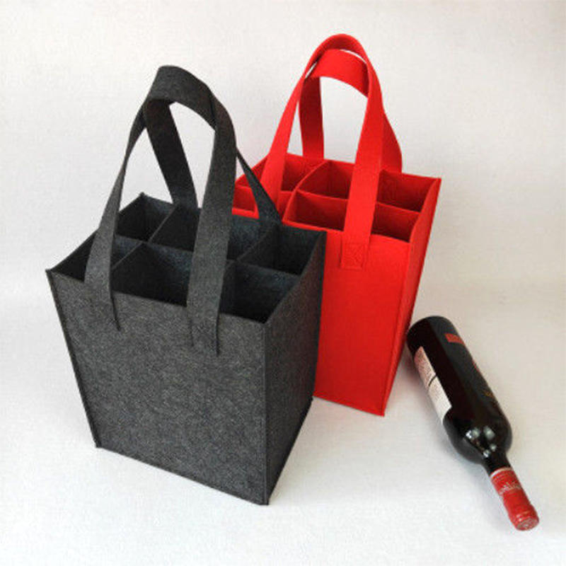 Custom Design Hot Sell Purse Insert Wine Bottle Holder Organizer Handbag Felt Shopping Bag