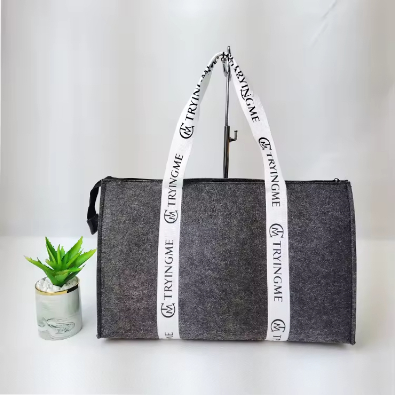 Wholesale printing Logo Tote Felt Bags​ Zippered Canvas Tote bags