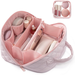 Wholesale 2Pcs Puffy Makeup Bag Custom Logo Waterproof Quilted Cosmetic Organizer Set with Handle and Transparent Pouch Wholesale 2Pcs Puffy Makeup Bag Custom Logo Waterproof Quilted Cosmetic Organizer Set with Handle and Transparent Pouch