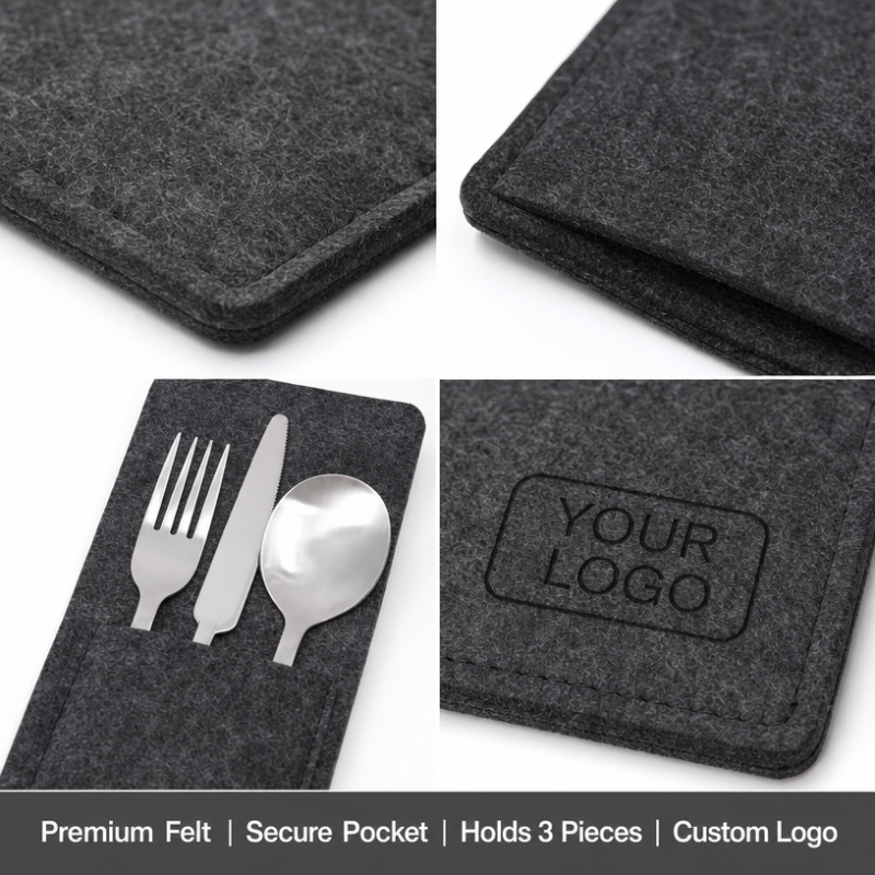 Hotel Grade Felt Cutlery Pouch with Reinforced Stitching  Flatware Holder Commercial Daily Service Bulk Supply