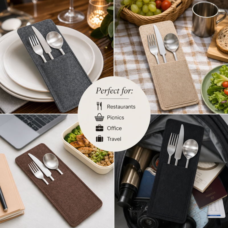 Hotel Grade Felt Cutlery Pouch with Reinforced Stitching  Flatware Holder Commercial Daily Service Bulk Supply