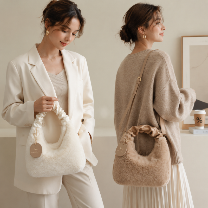 Custom Plush Handbag Women Faux Fur Shoulder Bag Crossbody Hobo Bag Soft Fuzzy Tote Purse OEM Manufacturer